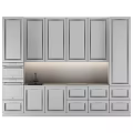 Sleek Modern White Kitchen Cabinets With Marble Backsplash Built in Ovens And Sink
