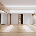 Bright Indoor Yoga Fitness Space with Wooden Floor and Exercise Mats