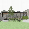 Modern Detached Villa With Large Glass Windows Stone Walls And Terrace Surrounded by Trees