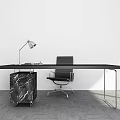 Modern Black Office Desk With Leather Chair Marble Side Cabinet And Table Lamp