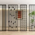 Modern Indoor Room Divider Design With Geometric Laser Cut Patterns And Black Frame 3d model