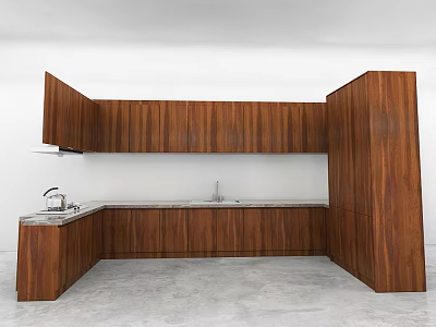 Modern Kitchen Interior With Wooden Upper Lower Cabinets Stone Countertop And Sink 3d model