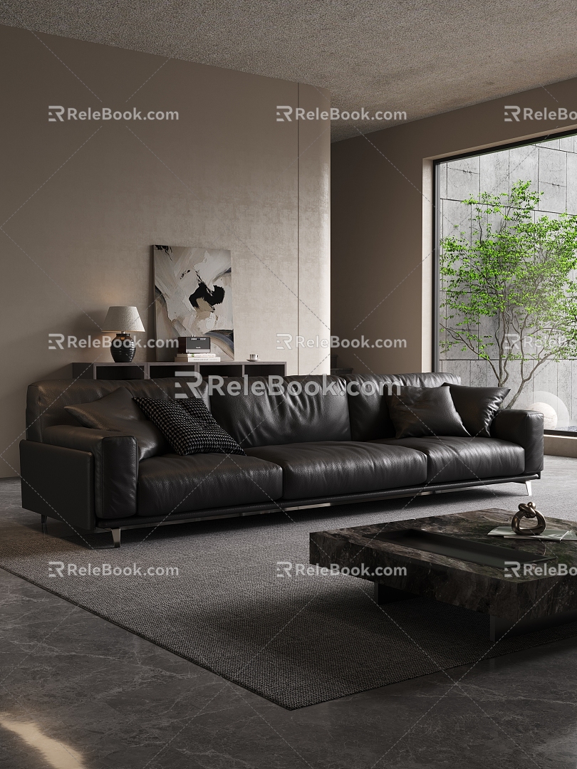 Minimalist living room sofa three-person sofa coffee table cabinet 3d model