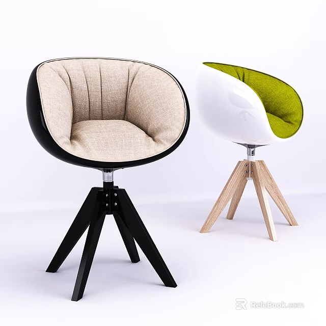 Modern Accent Chairs Design With Beige Black White Green Seats And Tripod Bases 3d model 