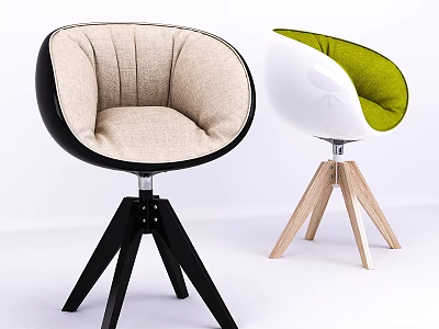 Modern Accent Chairs Design With Beige Black White Green Seats And Tripod Bases 3d model