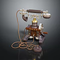 Classic Vintage Telephone With Brown Body Metal Components And Coiled Cord As Retro Digital Device