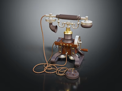 Classic Vintage Telephone With Brown Body Metal Components And Coiled Cord As Retro Digital Device 3d model