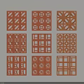 Red Partition Panels with Various Geometric Openwork Patterns Arranged in Three Rows Three Columns 3d model