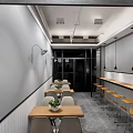 Modern Shopping Mall Cafe Store Interior With Gray Walls Wooden Bar Yellow Stools And Tables