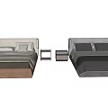 Modern Double Bed With Gray Beige Bedding Headboard And Nightstands 3d model