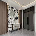 Modern Entryway Interior With Marble Wall Artwork Console Table And Vase