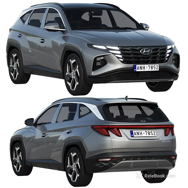 Hyundai SUV Front And Rear Exterior With Modern Headlights Tail Lights And Sporty Wheels 3d model 