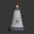 White Lighthouse Building With Red Roof Black Railing And Gray Base 3d model