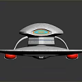 Detailed Starship Model White With Blue Stripes Disc Shaped Hull And Red Engine Accent