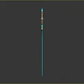 Ornate Blue And Golden Sword With Decorative Hilt Guard And Pointed Tip