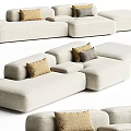 Modern Light Beige Upholstered Multi Seater Sofa With Decorative Tan Pillows 3d model