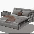 Modern Light Colored Double Bed With Pillows Cushion Bedside Tables Green Plant And Rug