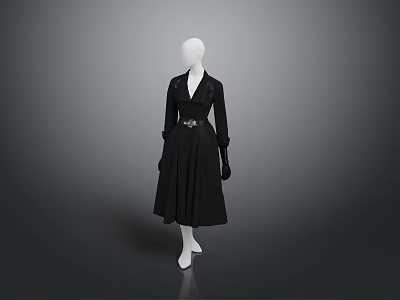 Man Dressed In Black Clothing Standing Against Simple Grey Background Setting 3d model