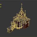 Russian Traditional Church Building With Red Brick Walls Multiple Domes Crosses And Wooden Steps