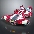 Red And White Sci Fi Spaceship Model With Multiple Engines And Transparent Cockpit 3d model