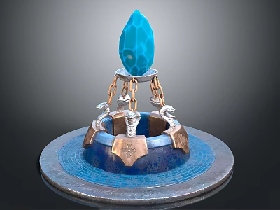 Ornate Decorative Sculpture With Blue Faceted Top Copper Chains And Circular Base 3d model