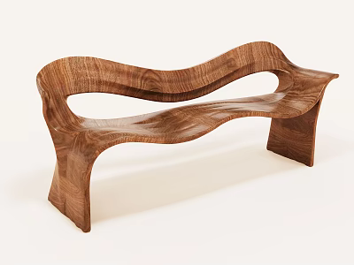 Artistic Curved Solid Wood Outdoor Chair With Natural Wood Grain For Garden Patio Decoration 3d model
