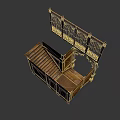 Architectural Wooden Staircase With Intricate Carved Railing And Interior Structure