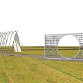 Open Grassland Landscape With Circular Central Structure Crossing Pathways And Wooden Platforms 3d model