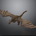 Flying Dragon Model With Brown Yellow Scales Extended Wings And Detailed Tail