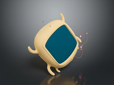 Cute Cartoon Style Creative Electronic Appliance Featuring Yellow Body Blue Screen And Limbs 3d model