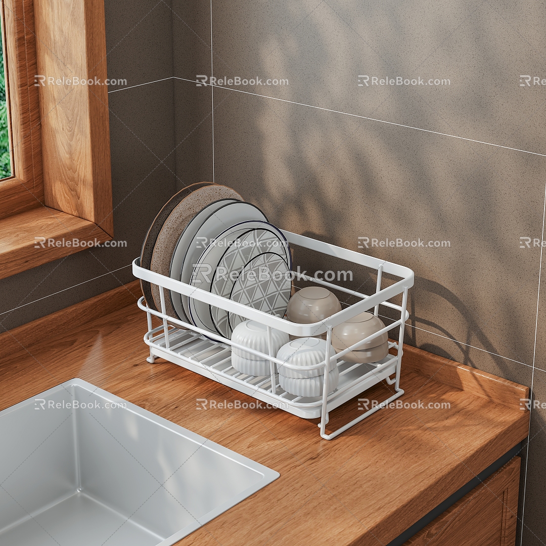 Modern Japanese Dish Rack Kitchen Storage Rack 3d model