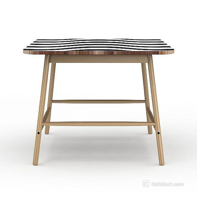 Modern Striped Table Furniture With Black And White Patterned Top And Wooden Legs 3d model 