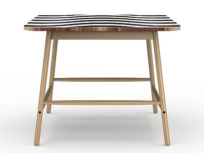 Modern Striped Table Furniture With Black And White Patterned Top And Wooden Legs 3d model
