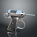 Silver Metallic Vintage Pistol With Textured Grip Barrel Trigger And Classic Weapon Design