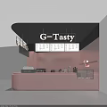 G-Tasty Milk Tea Shop With Pink Counter Digital Menu Screens And Drink Ingredients