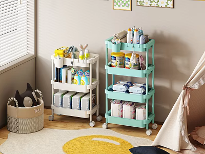 Mobile Multi Tiered Storage Racks With Wheels For Home Nursery Room Organization Supplies 3d model