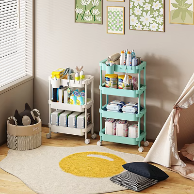 Mobile Multi Tiered Storage Racks With Wheels For Home Nursery Room Organization Supplies 3d model