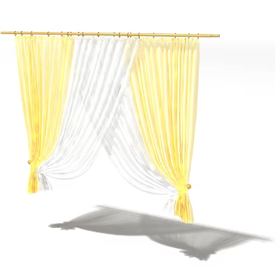 Elegant Yellow And White Layered Sheer Curtains For Home Window Decor 3d model