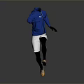 Men's Running Sportswear Blue Zip Up Jacket White Athletic Pants Black Gloves And Sports Shoes