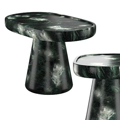 Modern Stylish Side Tables With Dark Green Marble Oval Top And Conical Base 3d model