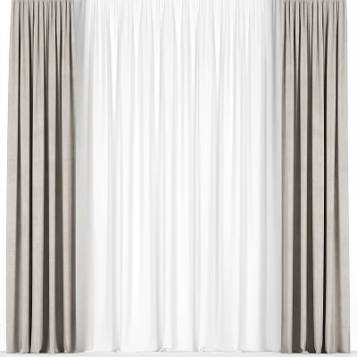 Elegant Beige Curtain Panels With White Sheer Layers For Window Decoration 3d model