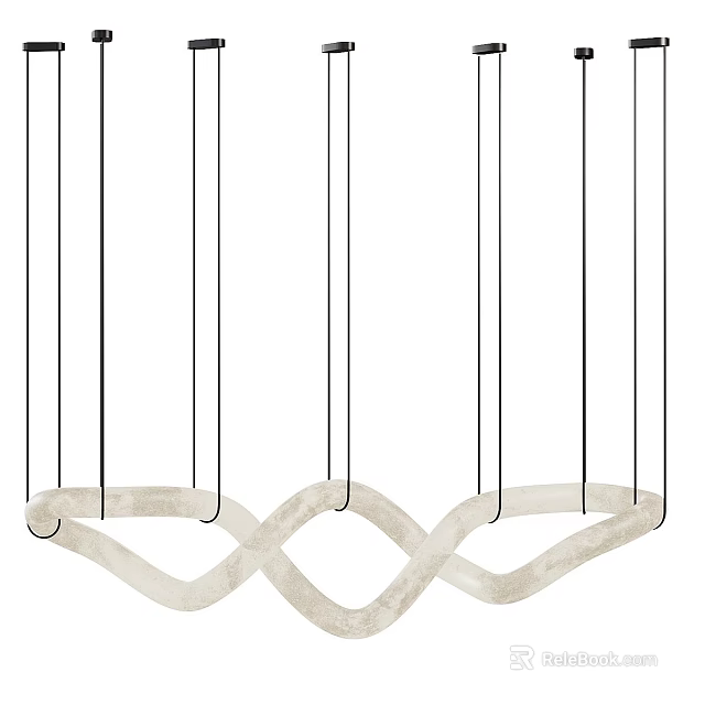 Modern White Wave Design Chandelier With Black Metal Hanging Rods For Interior Decor 3d model 