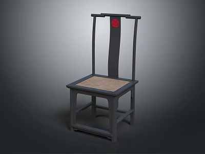 Traditional Chinese Style Leisure Chair With Dark Frame Red Circular Decoration And Woven Seat 3d model