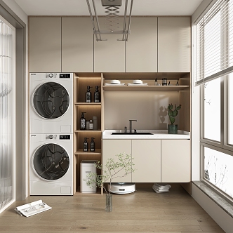 Cream wind household balcony washing machine cabinet 3d model