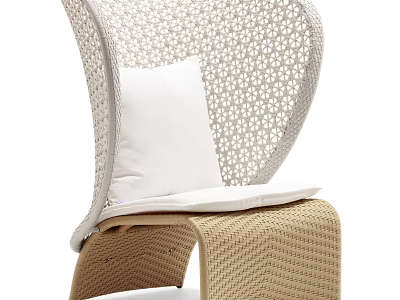 Stylish Modern Woven Outdoor Chair With Perforated Design And White Cushion 3d model