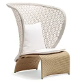 Stylish Modern Woven Outdoor Chair With Perforated Design And White Cushion