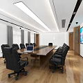 Modern Conference Room Interior With Long Table Black Chairs Large Screens And Wooden Walls
