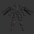 Sci Fi Mechanical Robot Character With Large Mechanical Wings And Red Accents In Standing Pose