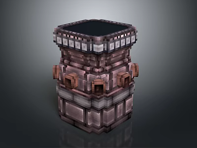 Layered Block Structure With Black Top And Metal Stone Holes For Game Construction 3d model