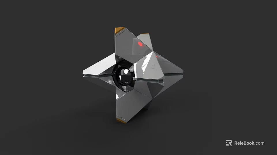 Geometric Mechanical Character With Transparent Panels Black Sphere And Red Lights 3d model 